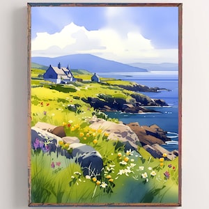 Achill Island Painting Ireland Watercolor Print Keen Bay Irish Landscape Art Coastal Wall Art Irish Seaside Poster Wild Nature Artwork