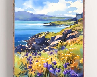 Achill Island Painting Ireland Watercolor Print Wildflowers Wall Art Irish Coastal Landscape Seascape Artwork Ireland Coastline Poster