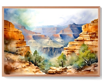 Arizona Mountains Print Landscape Watercolor Painting Grand Canyon Print Western American Painting Panoramic Western Wall Art Print