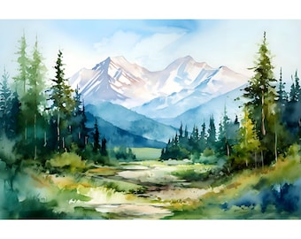 Colorado Mountain Wall Art Print - Rocky Mountains Pine Forest Landscape - Large Panoramic Nature Decor