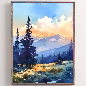 Utah Painting Sunrise Wall Art Uinta Mountains Watercolor Art Pine Forest Landscape Neutral Print Nature Artwork Travel Hiking Poster