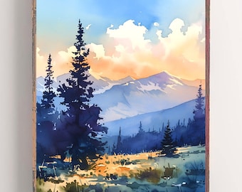 Utah Painting Sunrise Wall Art Uinta Mountains Watercolor Print Nature Landscape Art
