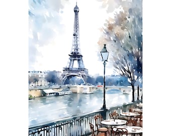 Paris Travel Poster France Watercolor Painting Eiffel Tower Wall Art Minimalist Art Print Parisian Scene Illustration France Paris Gift