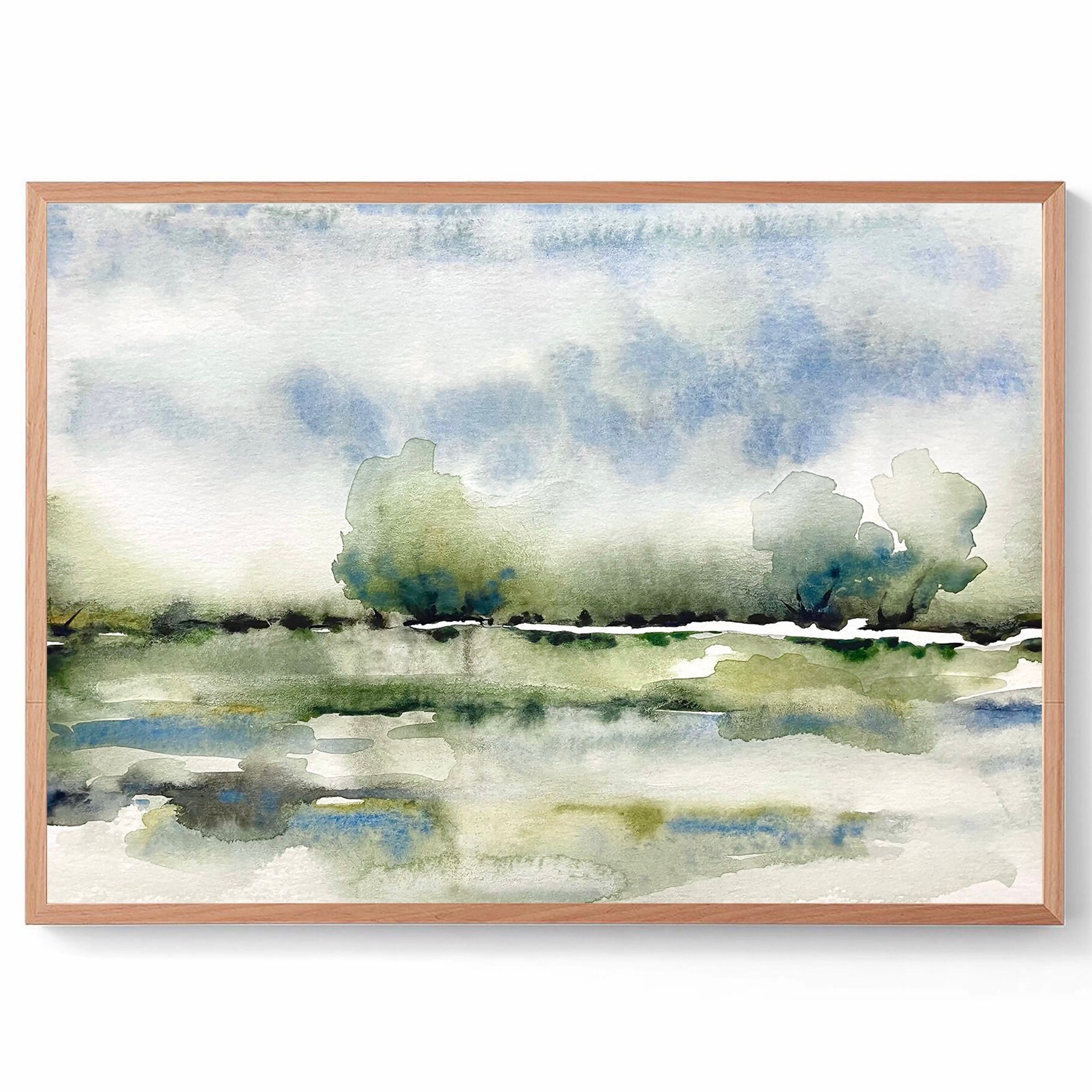 Abstract Blue Green Landscape Watercolor Print Panoramic Watercolour ...
