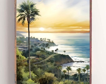 San Diego Beach Sunset Print Watercolor Coastal Painting Southern California Seascape Artwork West Coast Ocean Print Seaside Landscape