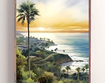 San Diego Beach Sunset Print Watercolor Coastal Painting Southern California Seascape Artwork West Coast Ocean Print Seaside Landscape