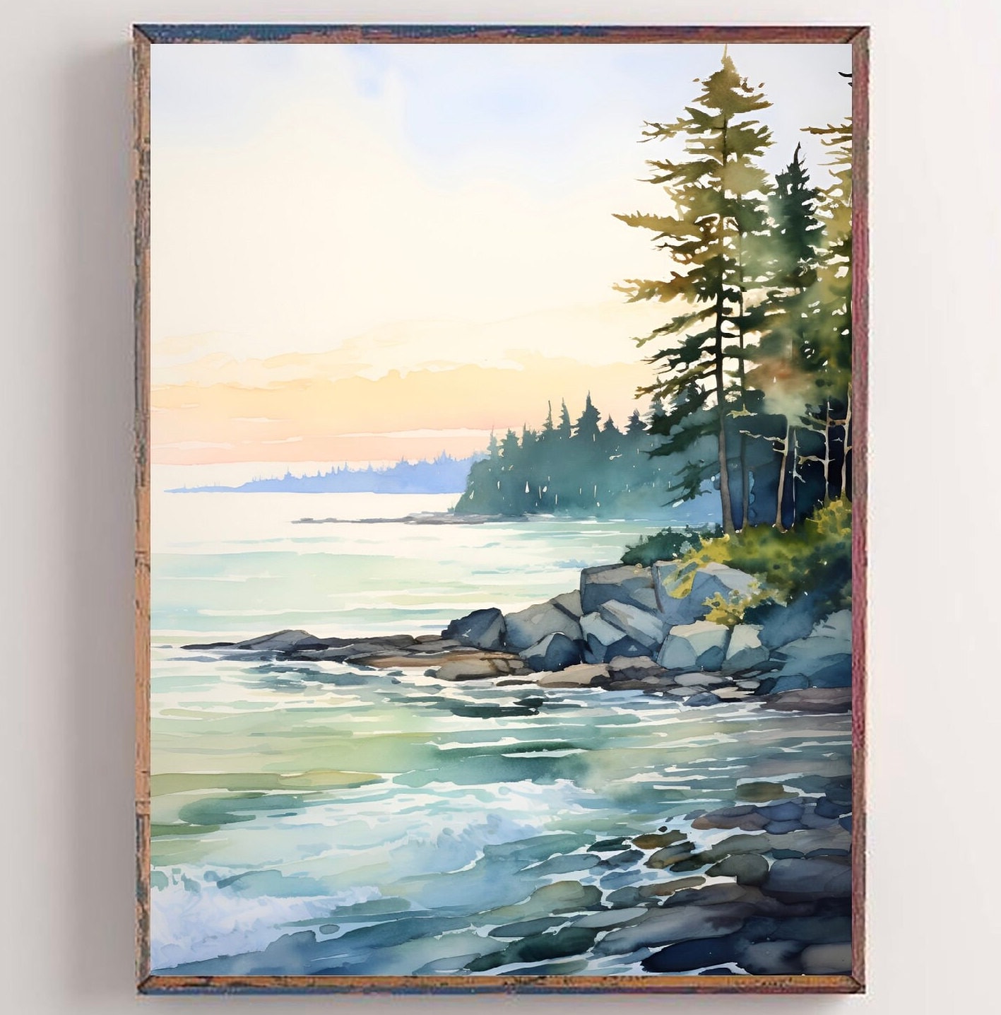 Mountain River Landscape Watercolor Painting Idaho Kootenai River