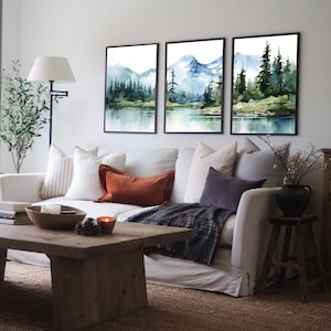 Nature Art Set of 3 Mountain Wall Art Watercolor Landscape Print Set ...