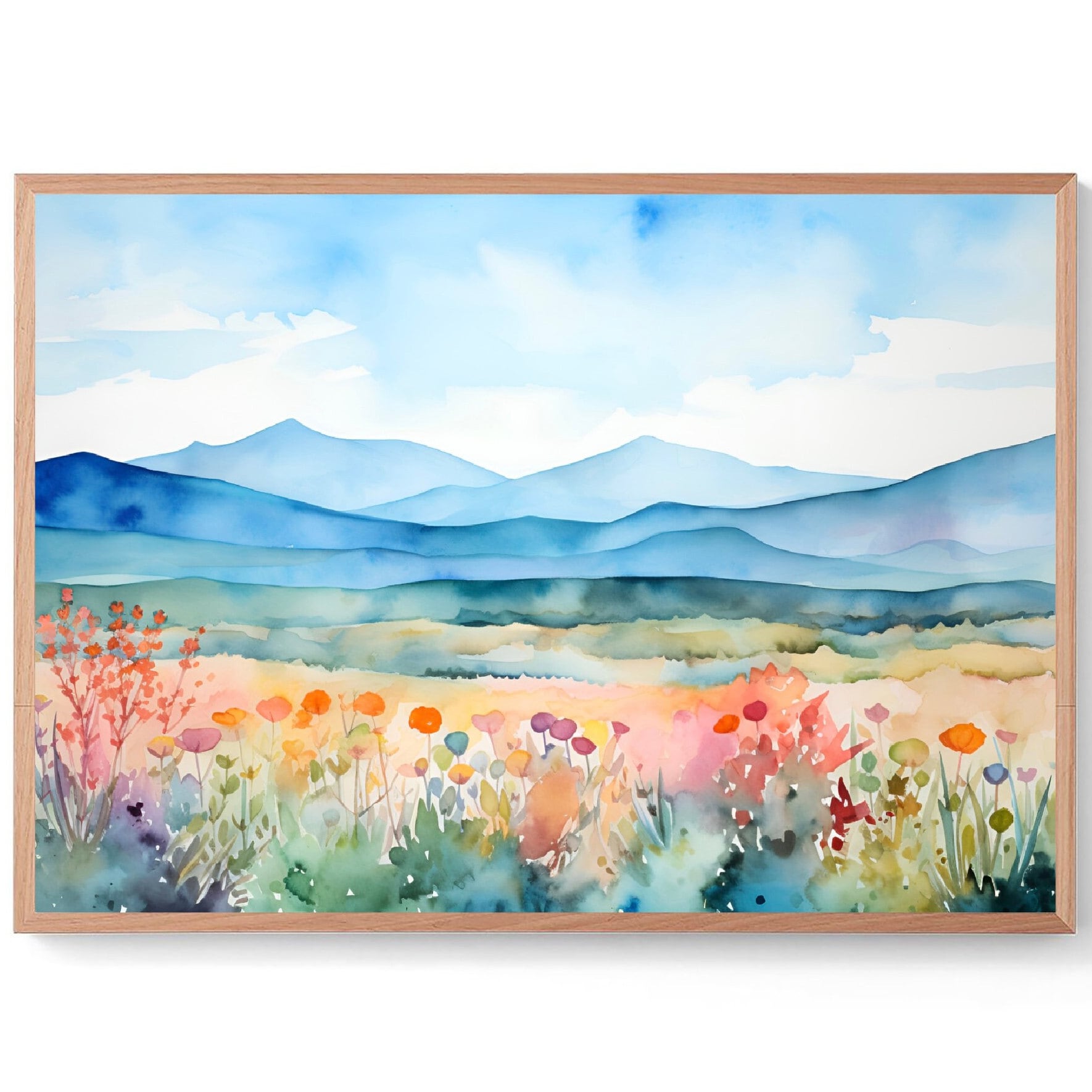 Blue Ridge Mountains Painting National Park Poster Print Large Panoramic Horizontal Wall Art Watercolor Painting Mountain Wall Decor
