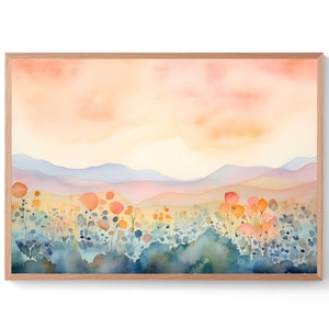 Sandia Mountains Watercolor Painting New Mexico Art Print Wildflowers Wall Art Mountain Valley Landscape Print Travel Poster Gift