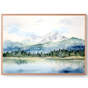 Montana Mountains Painting Glacier National Park Print Watercolor Landscape Wall Art Montana Nature Artwork Rocky Mountain Lake Art Print