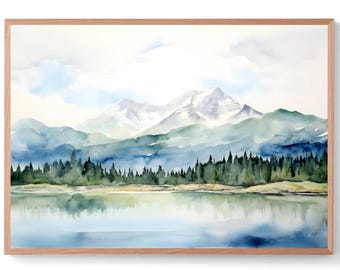 Montana Mountains Painting Glacier National Park Print Watercolor Landscape Wall Art Montana Nature Artwork Rocky Mountain Lake Art Print