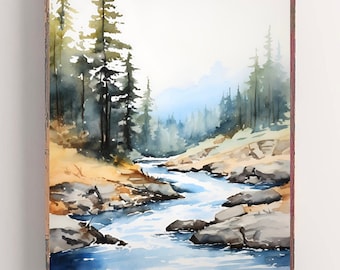 Yellowstone National Park Art Print Mountain Forest Watercolor Painting Wyoming Landscape Wall Art Pine Forest Art Nature Poster