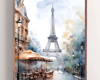 Paris Cityscape Painting France Cafe Scene Art Eiffel Tower Paintings Over Bed Decor Parisian City Street Wall Art Paris French Gifts