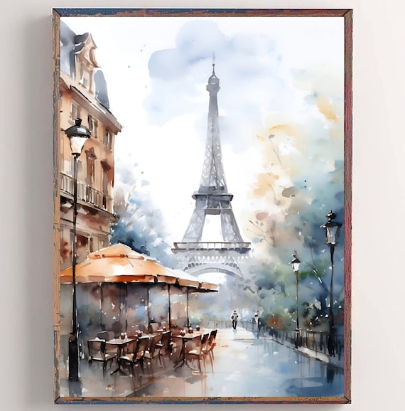 Paris Cityscape Painting France Cafe Scene Art Eiffel Tower Paintings Over Bed Decor Parisian City Street Wall Art Paris French Gifts