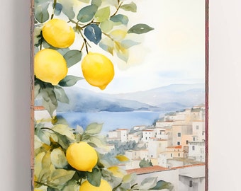 Positano Italy Painting Watercolor Coastal Wall Art Lemon Tree Print Amalfi Coast Artwork Italian Landscape Art Italy Travel Poster
