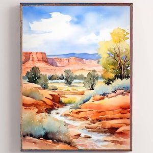 Capitol Reef National Park Print Utah Travel Wall Art Mountains River Watercolor Painting Traveler Gift Utah Mountain Poster Landscape Print
