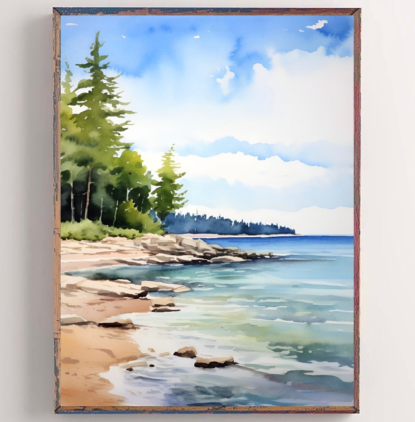 Forest Lake Painting Michigan Lake Art Print Watercolor Landscape ...