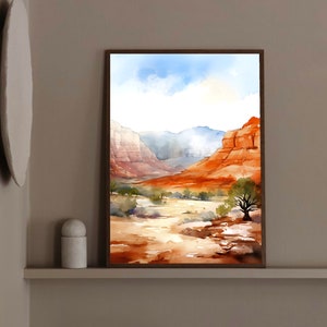Red Rock Canyon Painting Las Vegas Watercolor Art Print Nevada Landscape Mountain Wall Art National Conservation Area Artwork