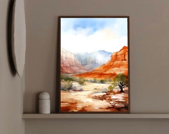 Red Rock Canyon Painting Las Vegas Watercolor Art Print Nevada Landscape Mountain Wall Art National Conservation Area Artwork