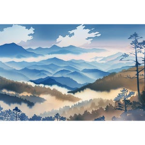Clingmans Dome Print Great Smoky Mountains Painting North Carolina Watercolor Art Panoramic Landscape Wall Art NC Poster Print