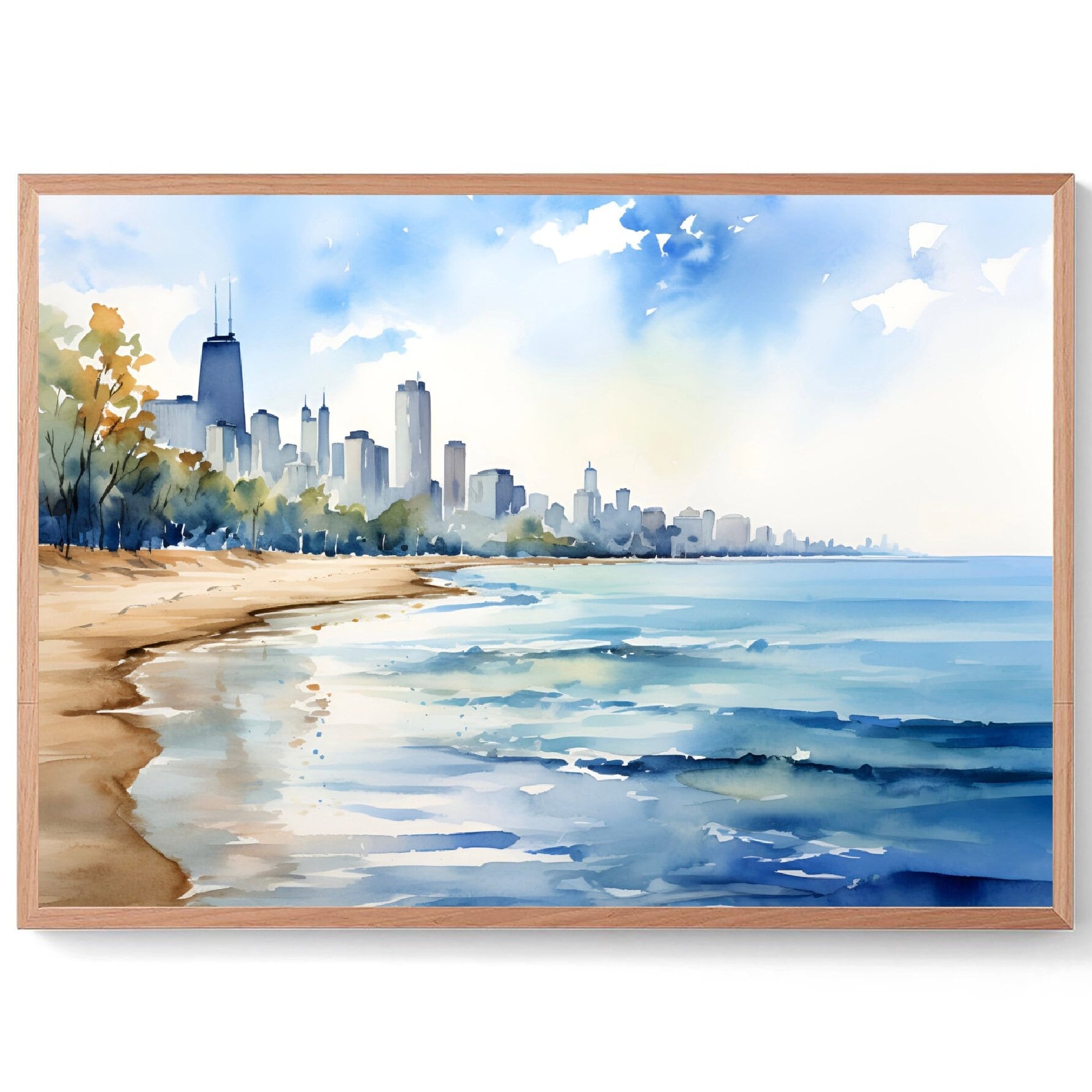 アルチザンハウス ウォールアート C.Jere/GRAVITY Ohio Street Beach Watercolor Art Print Chicago Wall Art Lake Shore