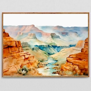 Western Watercolor Painting Grand Canyon Wall Art Arizona Art Prints Southwest Mountain Landscape Wall Art for Living Room Fine Art Decor