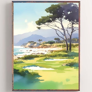 Cypress Point Golf Painting Watercolor Landscape Print Monterey County Poster Pebble Beach Painting Minimalist Wall Art California Coast Art