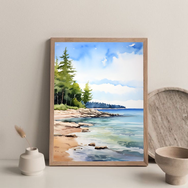 Forest Lake Painting Michigan Lake Art Print Watercolor Landscape ...