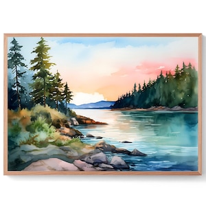 Middle Fork Salmon River Painting Watercolor Landscape Idaho Art Print Mountain River Wall Art Nature Artwork
