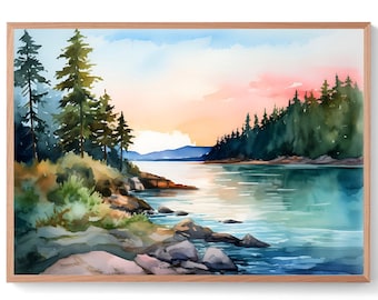 Middle Fork Salmon River Painting Watercolor Landscape Idaho Art Print Mountain Nature Wall Art
