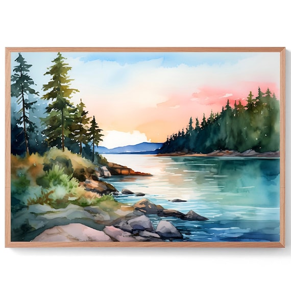 Middle Fork Salmon River Painting Watercolor Landscape Idaho Art Print Mountain Nature Wall Art