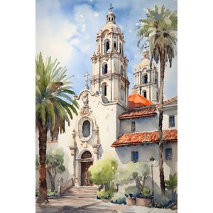 Mission Dolores Painting San Francisco Watercolor Art California Wall Art Travel Poster Print San Francisco Home Decor