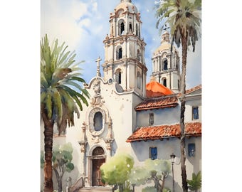 Mission Dolores Painting San Francisco Watercolor Art California Wall Art Travel Poster Print San Francisco Home Decor