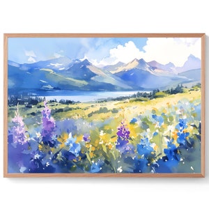 Lake Lugano Painting Switzerland Landscape Alps Watercolor Art Print Mountain Valley Wall Art Nature Travel Poster