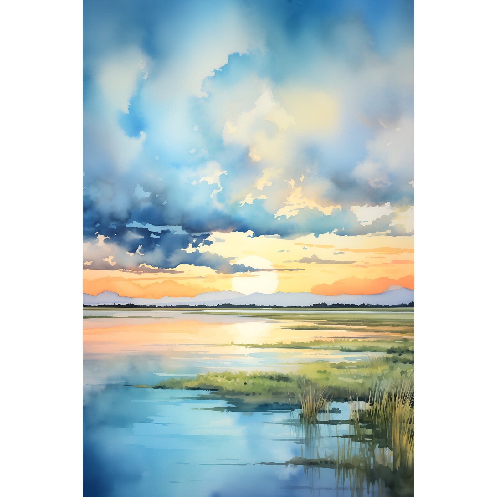 Nebraska Painting Sunrise Lake Art Print Large Watercolor Minimalist ...