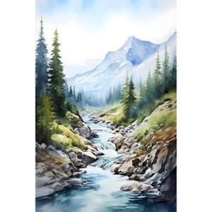 Skykomish River Print Cascade Mountains Watercolor Painting Pacific Northwest Wall Art Washington State Nature Poster