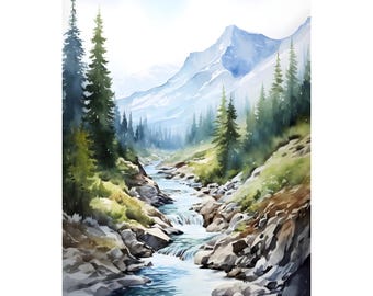 Skykomish River Print Cascade Mountains Watercolor Painting Pacific Northwest Wall Art Washington State Nature Poster