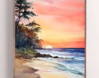 Monroe Lake Painting Bloomington Indiana Landscape Watercolor Sunset Lake Art Print Nature Panoramic Poster