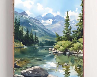 Colorado Mountains Wall Art Rocky Mountain National Park Print Nature Watercolor Painting Mirror Lake Wall Art Hiking Art Print