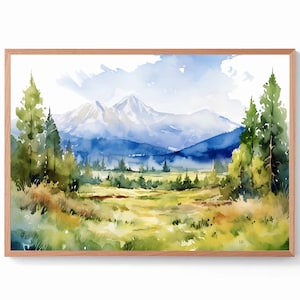 New Mexico Mountains Painting Watercolor Giclee Print Panoramic Mountains Landscape Blue Green Wall Art Albuquerque Travel Poster