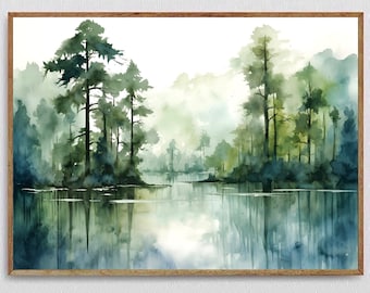 Caddo Lake Painting Louisiana Art Print Green Panoramic Wall Art Southeastern Wetlands Artwork New Orleans Landscape Louisiana Gift