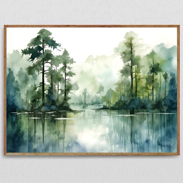 Caddo Lake Painting Louisiana Art Print Green Panoramic Wall Art Southeastern Wetlands Artwork New Orleans Landscape Louisiana Gift