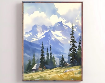 Mount Elbert Painting Colorado Landscape Wall Art Mountains Watercolor Print Nature Travel Poster