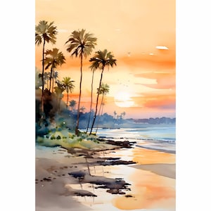 Hawaii Watercolor Print Keawakapu Beach Painting Maui Island Coastal Wall Art Ocean Landscape Print Hawaiian Travel Poster