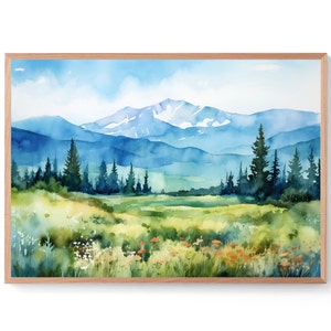 Mount Elbert Painting Colorado Watercolor Landscape Rocky Mountains Art Print Mountain Panoramic Artwork Pine Trees Wall Art