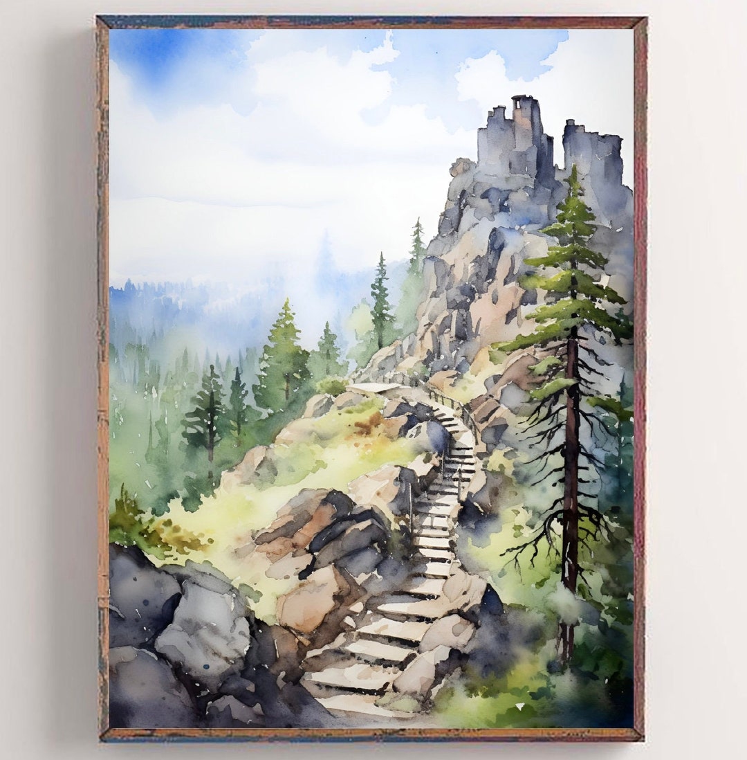 Black Elk Peak Travel Poster South Dakota Mountains Painting Watercolor ...
