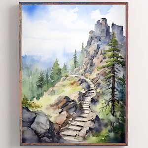 Black Elk Peak Travel Poster South Dakota Mountains Painting Watercolor Art Print Neutral Landscape Nature Artwork Black Hills Hiker Gift