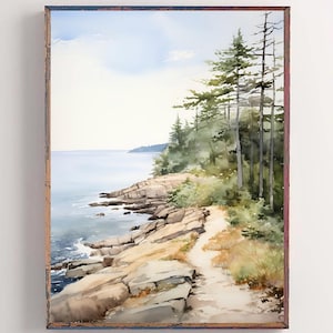 Crystal Lake Watercolor Print Michigan Landscape Painting Forest Lake Poster Coastal Wall Art Michigan State Travel Art