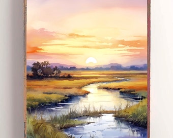 Snake River Painting Grand Teton National Park Watercolor Art Print Wyoming Landscape Sunset Mountain Wall Art Nature Artwork
